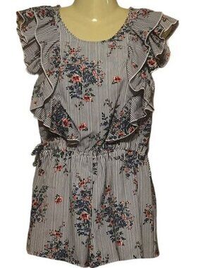 Truly Me by Sara Sara Floral Romper Ruffle Sleeve Trendy Unique Size M Girls